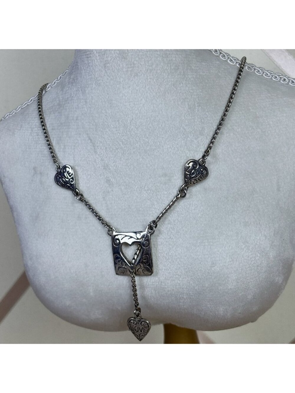 Vtg BRIGHTON Love Necklace 18” Silver Plated Open Heart Toggle Pendant B103